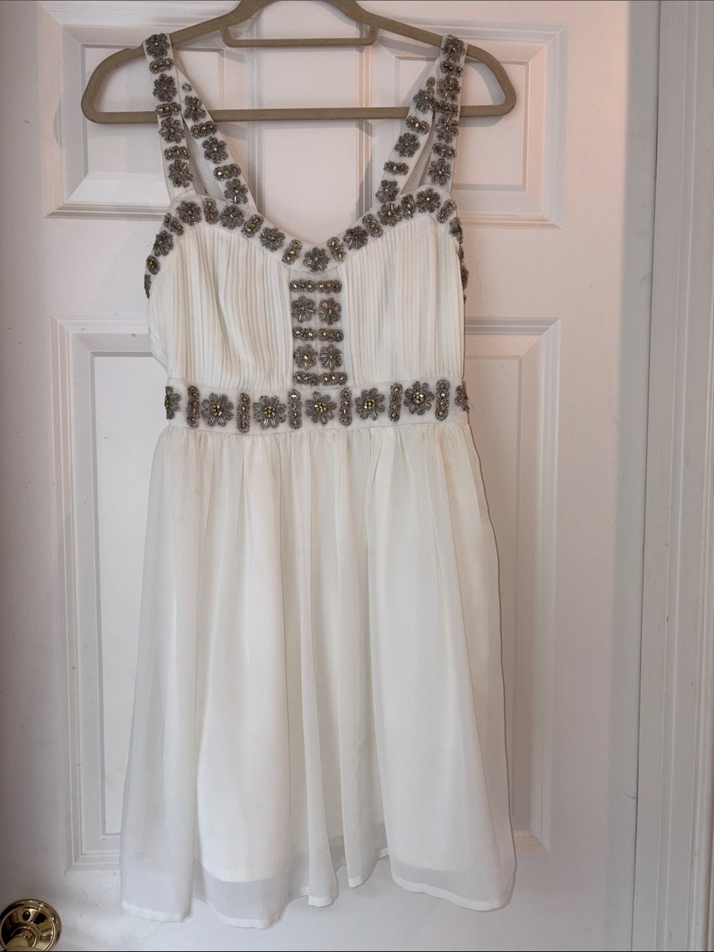 Ivory Beaded Chiffon TopShop Dress
